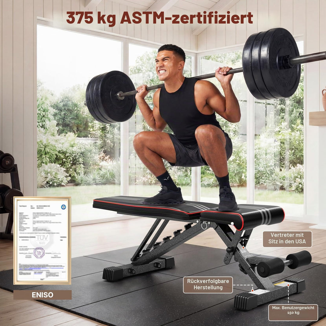 Gewichtbank klappbar verstellbar 84 Positionen 375 kg Heimtraining