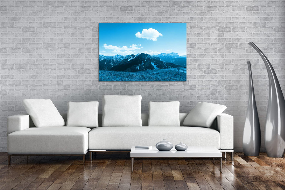 Leinwandbild Berglandschaft Monochrom Blau 80x60 cm Echtholzrahmen - Bild 2
