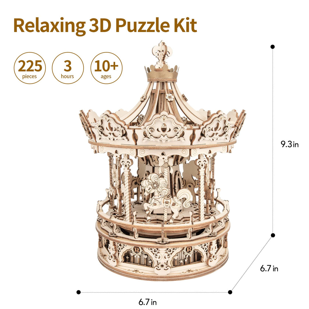 3D Holzpuzzle Karussell mit Musikbox Modellbausatz für Erwachsene - Bild 6