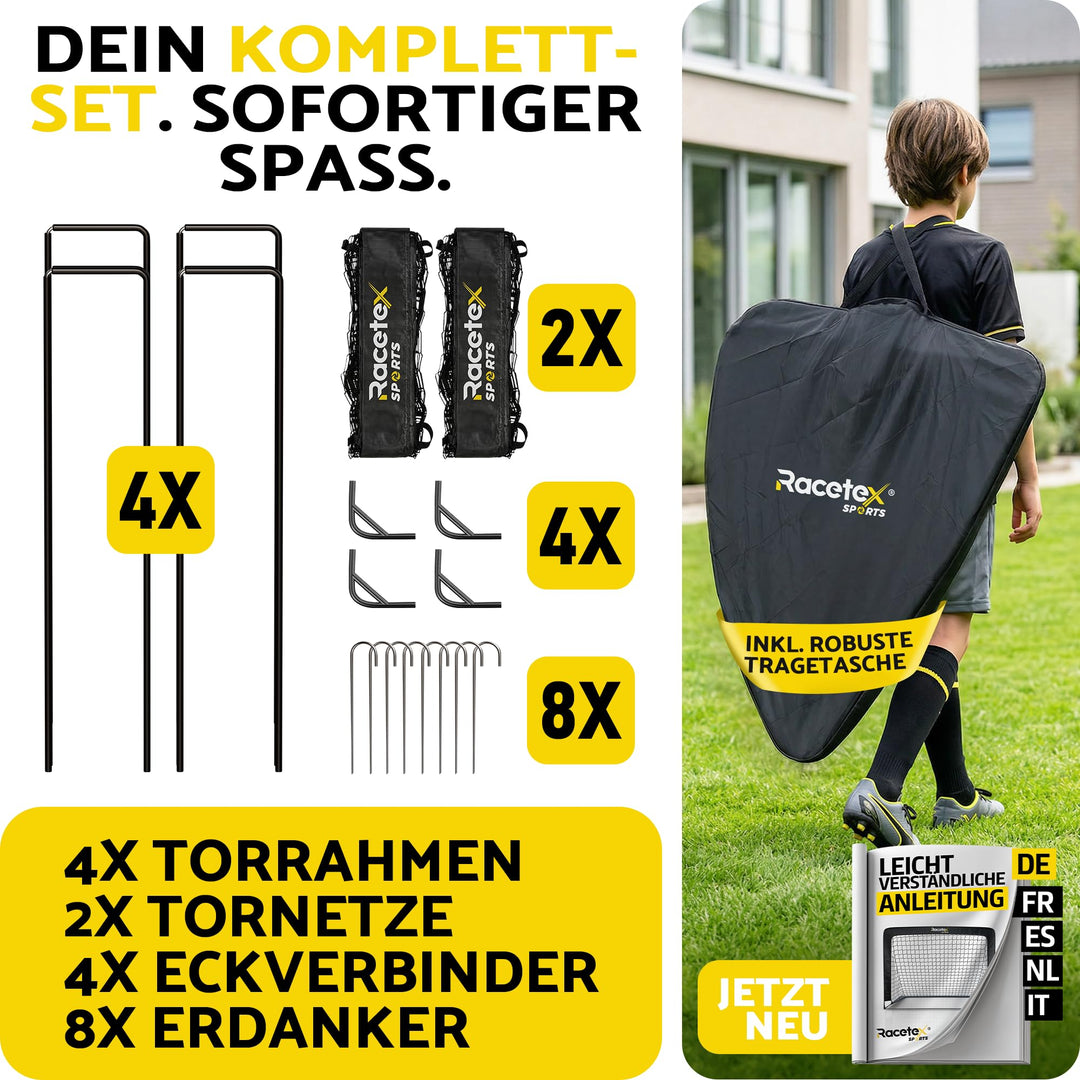 Fussballtor Kinder 2er-Set faltbar mit Glasfaserstangen und Tragetasche - Bild 4
