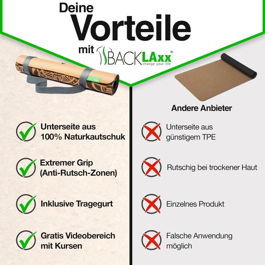 Yogamatte Kork Naturkautschuk 4 mm rutschfest für Yoga - Bild 6