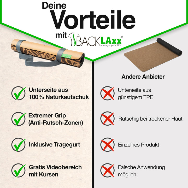 Yogamatte Kork Naturkautschuk 4 mm rutschfest für Yoga - Bild 6