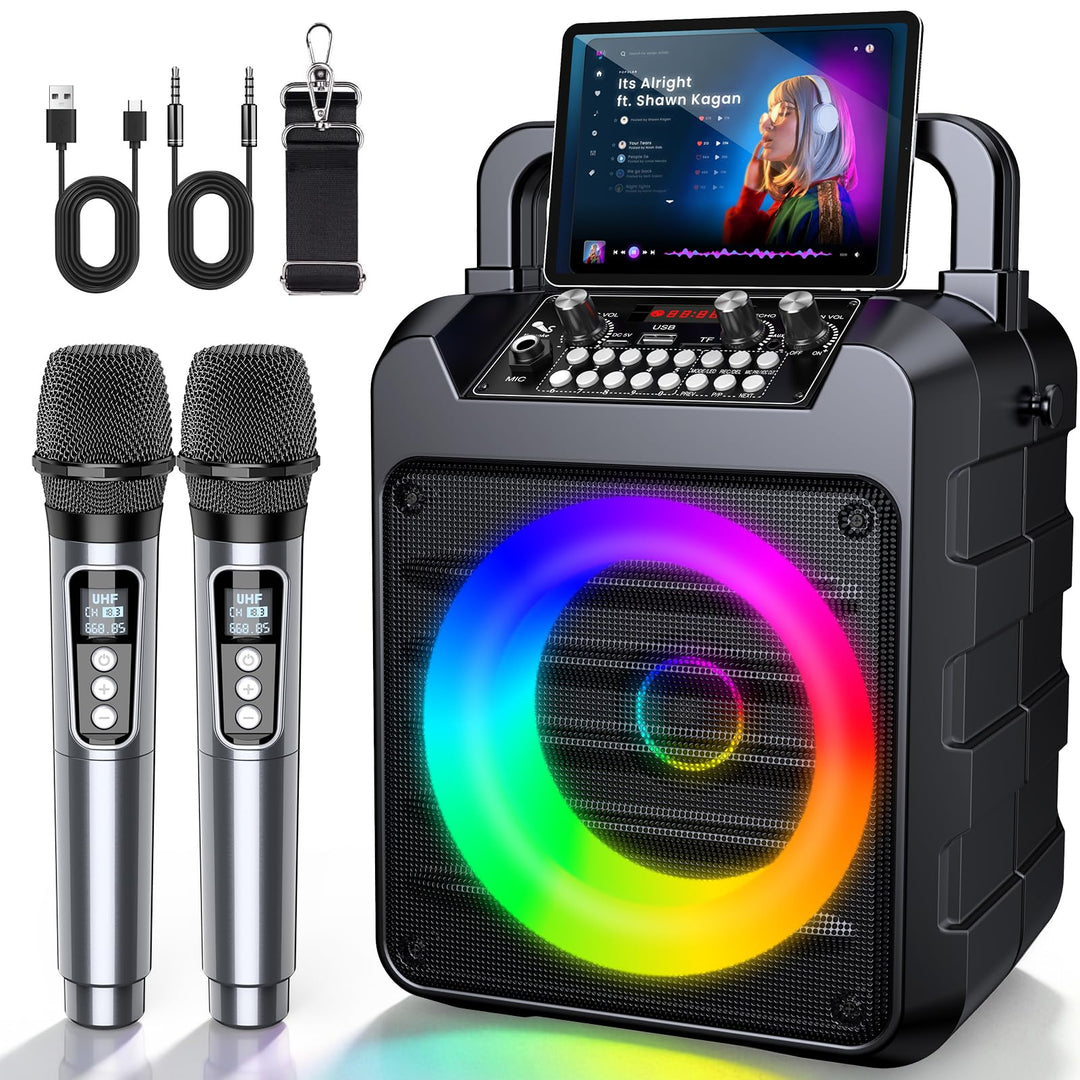 Karaoke-Set 20W Bluetooth mit 2 UHF-Funkmikrofonen und LED-Licht