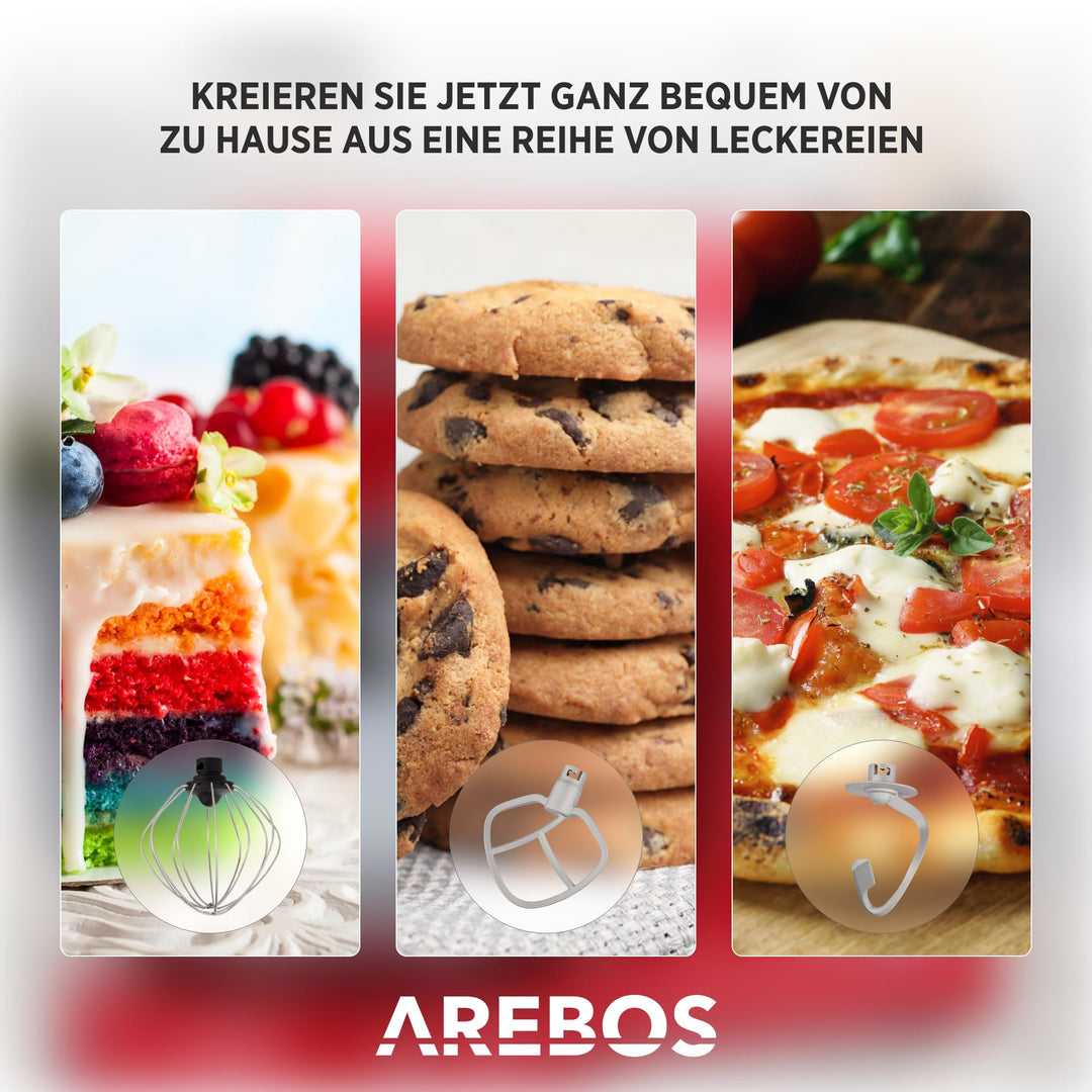 Küchenmaschine 1500W Rot 2 Edelstahlschüsseln Planetenrührsystem - Bild 6