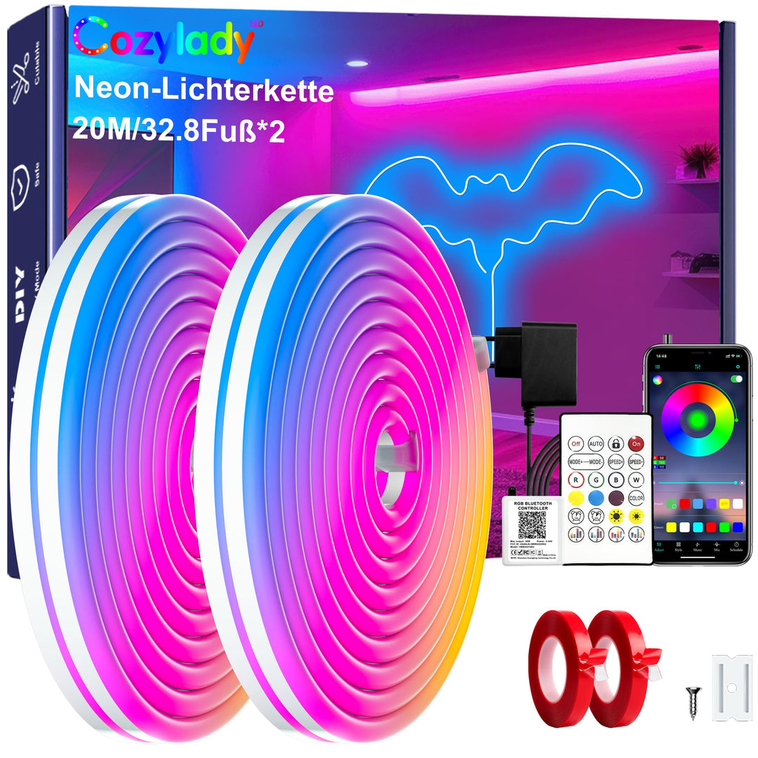LED Neon Strip RGBIC 20m mit App &amp; Fernbedienung 24V wasserdicht