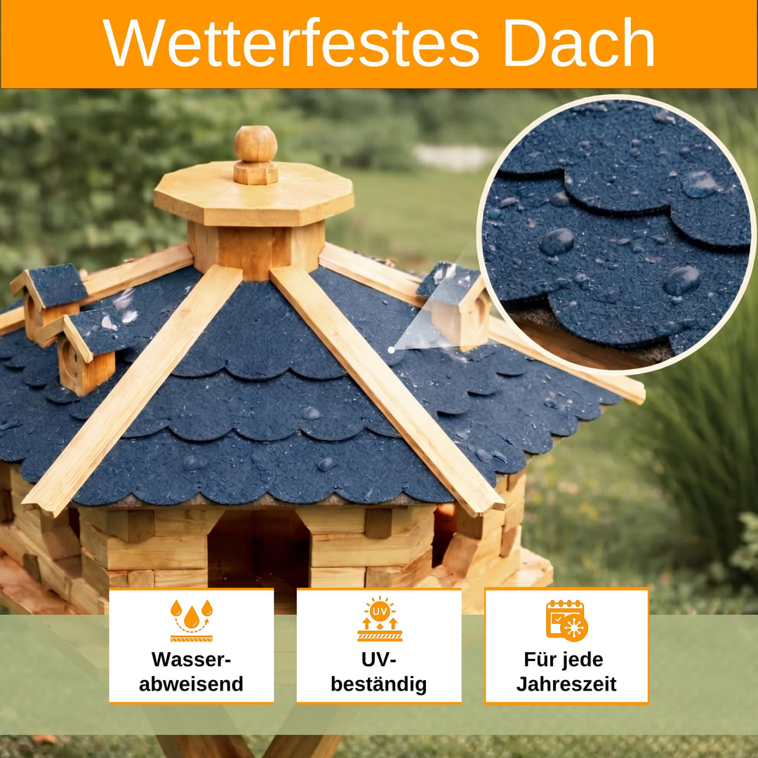 Vogelhaus mit Ständer Bitumendach Futtersilo Garten Größe L - Bild 2