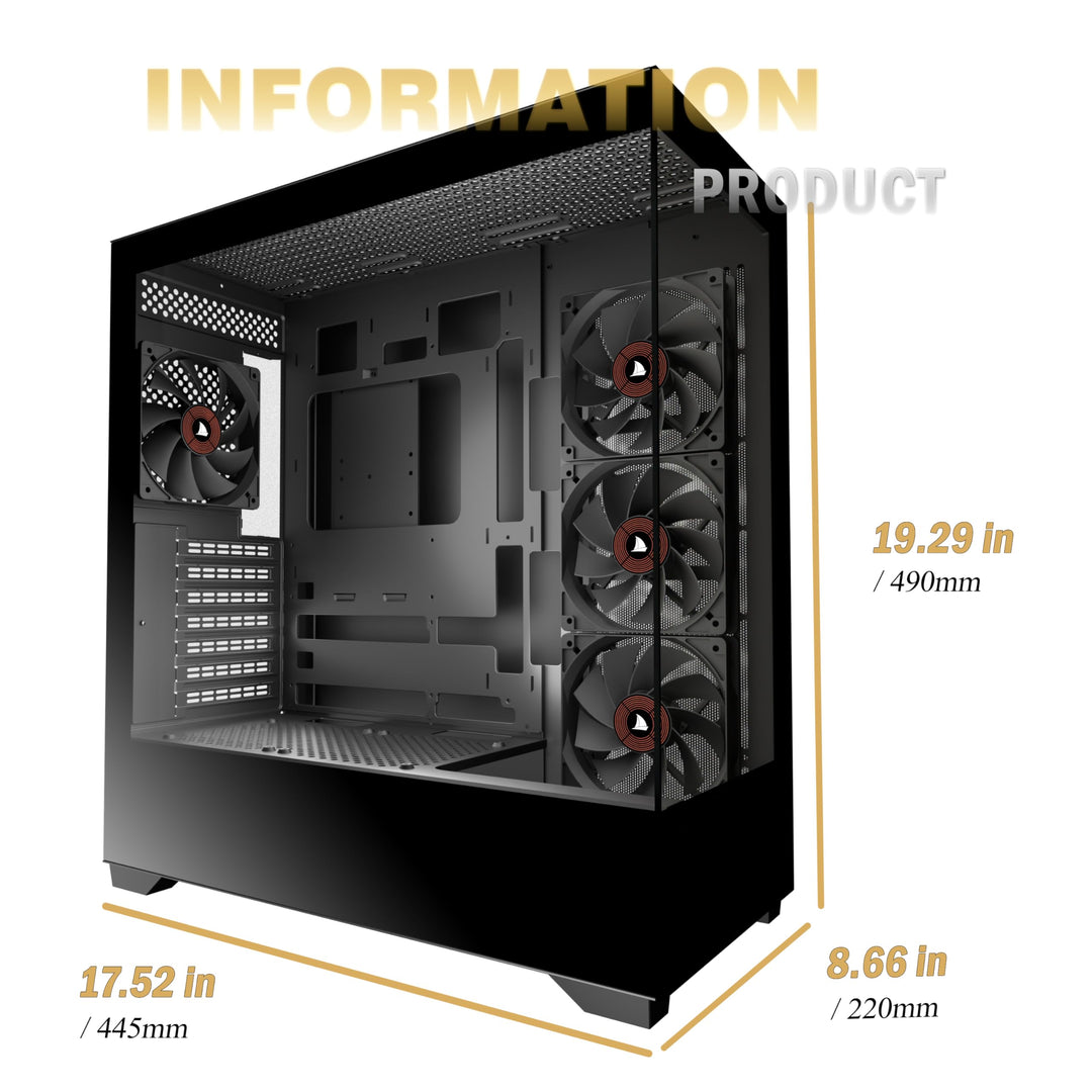 PC Gehäuse ATX Mid Tower 270° Panorama-Glas 4 Lüfter vorinstalliert - Bild 4
