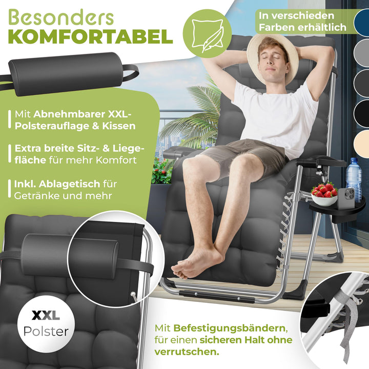 Sonnenliege klappbar wetterfest 200kg Traglast mit Nackenkissen Anthrazit - Bild 3
