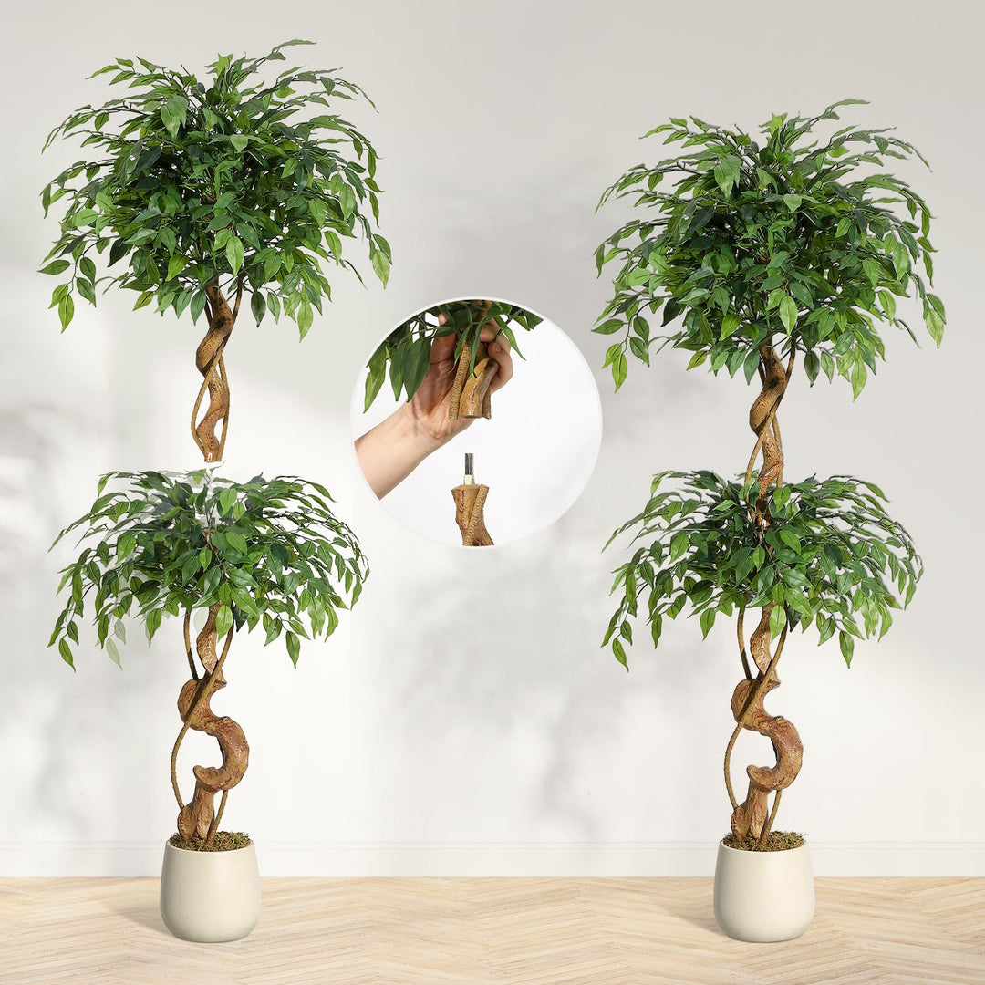 Kunstpflanze Ficus Baum 150 cm mit Seidenblättern im weissen Topf - Bild 6