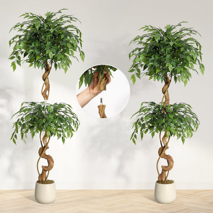 Kunstpflanze Ficus Baum 150 cm mit Seidenblättern im weissen Topf - Bild 6