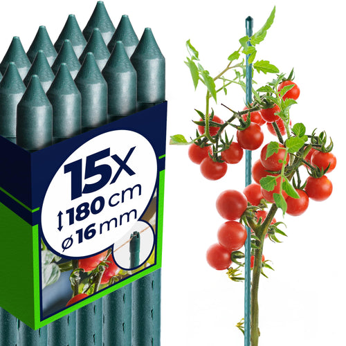 Pflanzstäbe Stahl 180 cm grün 15er Set mit Häkchen