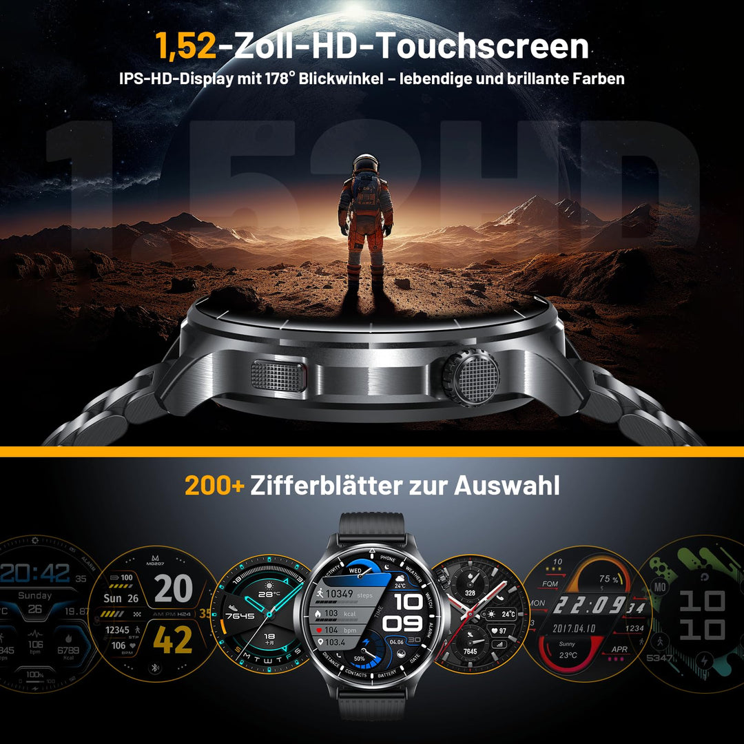 Smartwatch Herren 1,52" HD Touchscreen 1000 mAh Bluetooth-Anruf IP68 - Bild 6