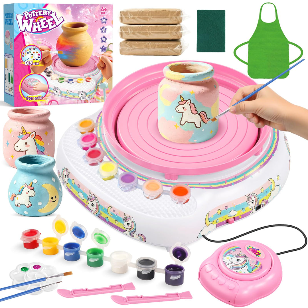 Töpferscheibe Kinder Set mit Ton, 14 Farben &amp; Fussped al 6–12 J.