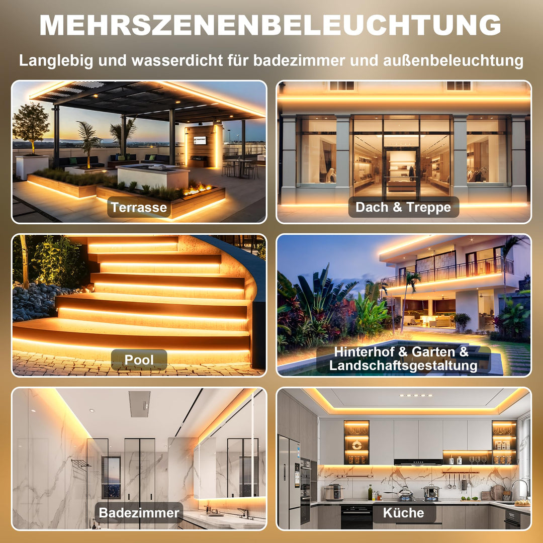 COB LED Streifen Aussen IP67 Warmweiss 2700K 230V 20m Selbstklebend - Bild 7
