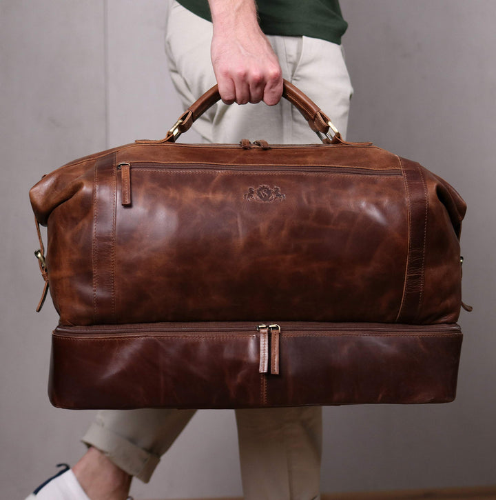 Reisetasche Leder XL mit Schuhfach Braun-Cognac Weekender Herren - Bild 4