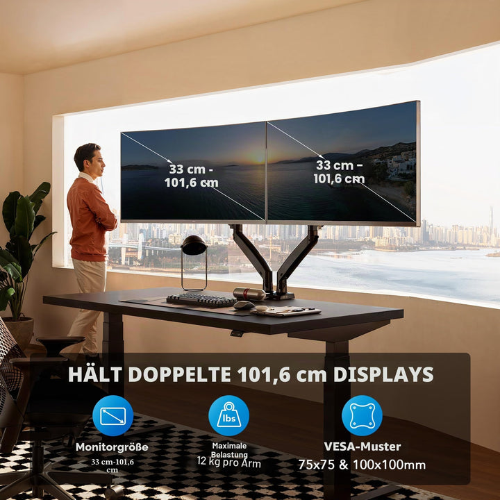 Dual Monitor Halterung 13–40 Zoll ergonomisch mit USB bis 12 kg - Bild 2