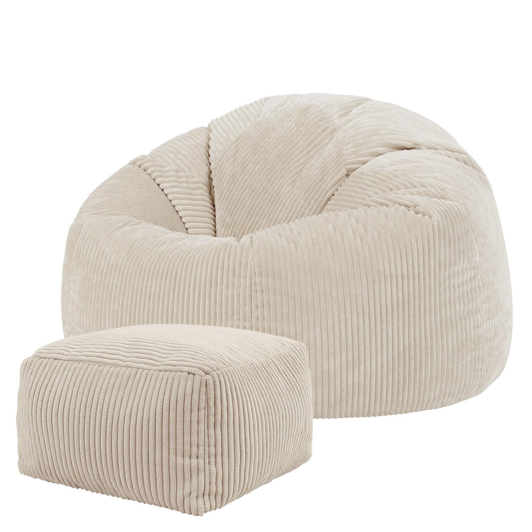 Sitzsack Cord mit Hocker 85x85x50 cm Wohnzimmer Beige