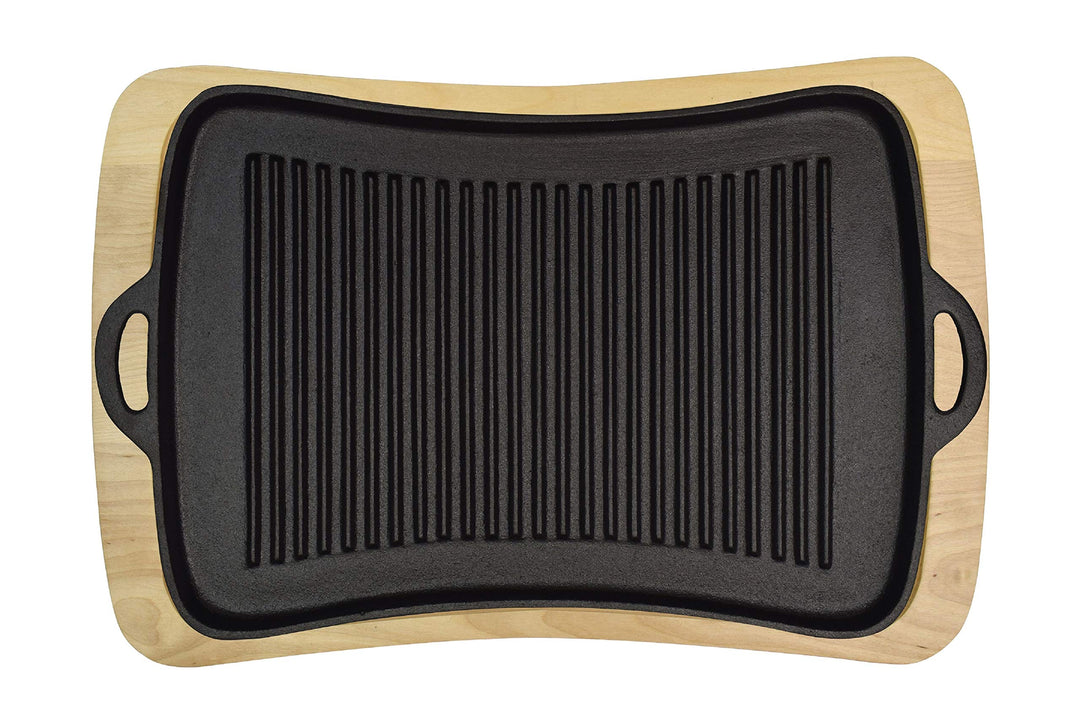 Gusseisen Grillplatte mit Holzuntersetzer 34x24 cm Induktion - Bild 4