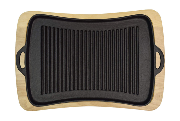 Gusseisen Grillplatte mit Holzuntersetzer 34x24 cm Induktion - Bild 4