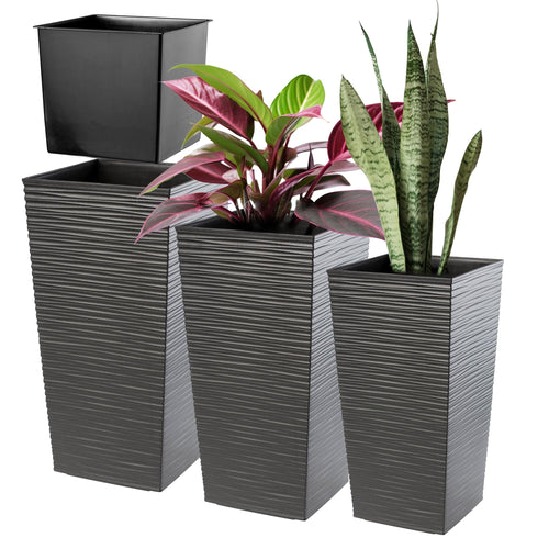 Pflanzkübel Set 3-teilig mit Innentopf Kunststoff Grau Indoor Outdoor