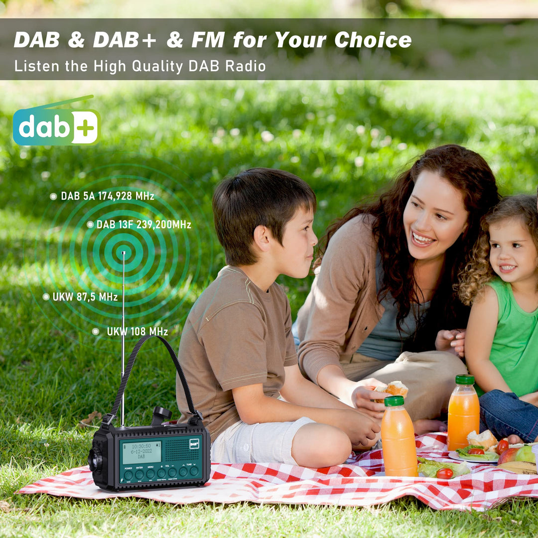 Kurbelradio DAB+ UKW mit 5000mAh Akku, SOS-Alarm &amp; Taschenlampe - Bild 4