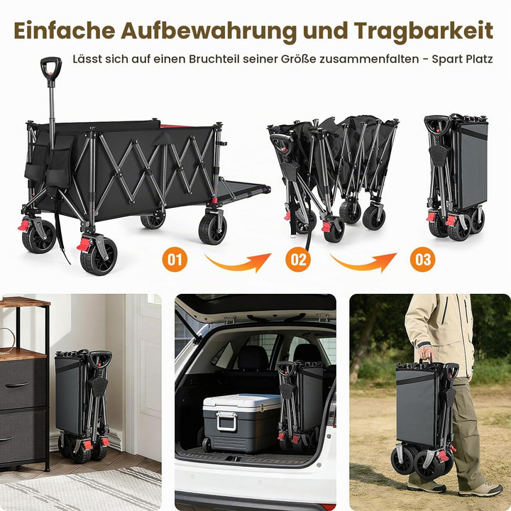 Bollerwagen faltbar 260L 250kg Tragkraft All-Terrain-Räder Schwarz - Bild 8
