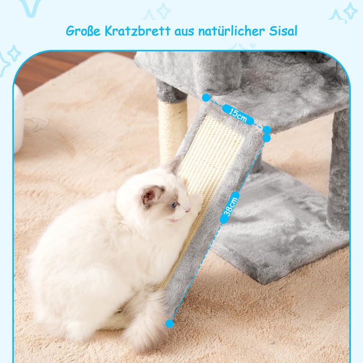 Kratzbaum mehrstöckig mit Höhle, Korb und Sisalsäulen für Katzen - Bild 4