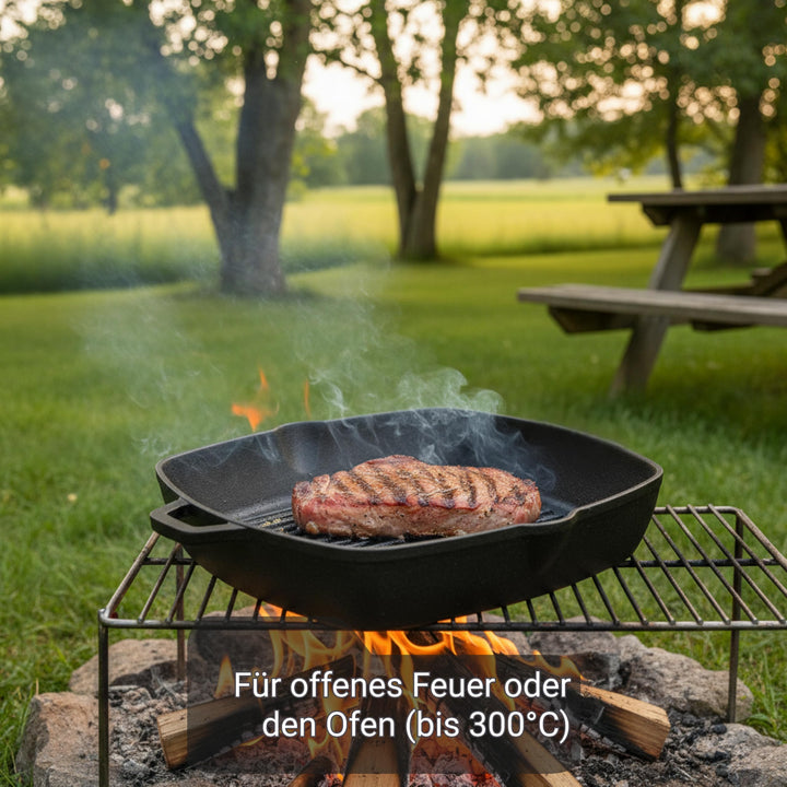 Grillpfanne Gusseisen emailliert 26x26 cm mit abnehmbarem Holzgriff - Bild 6