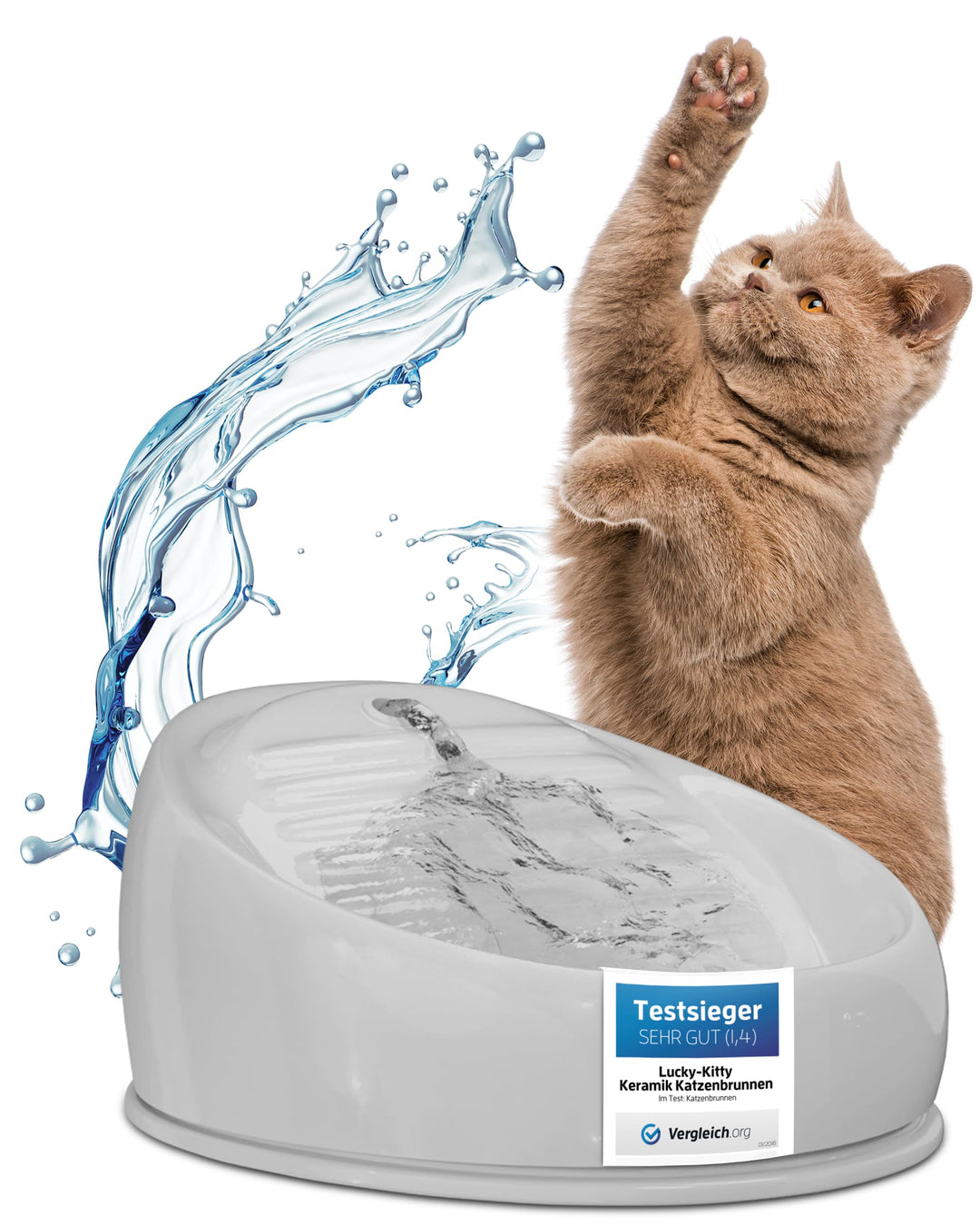 Katzenbrunnen Keramik Handarbeit plastikfrei grau, leise Pumpe