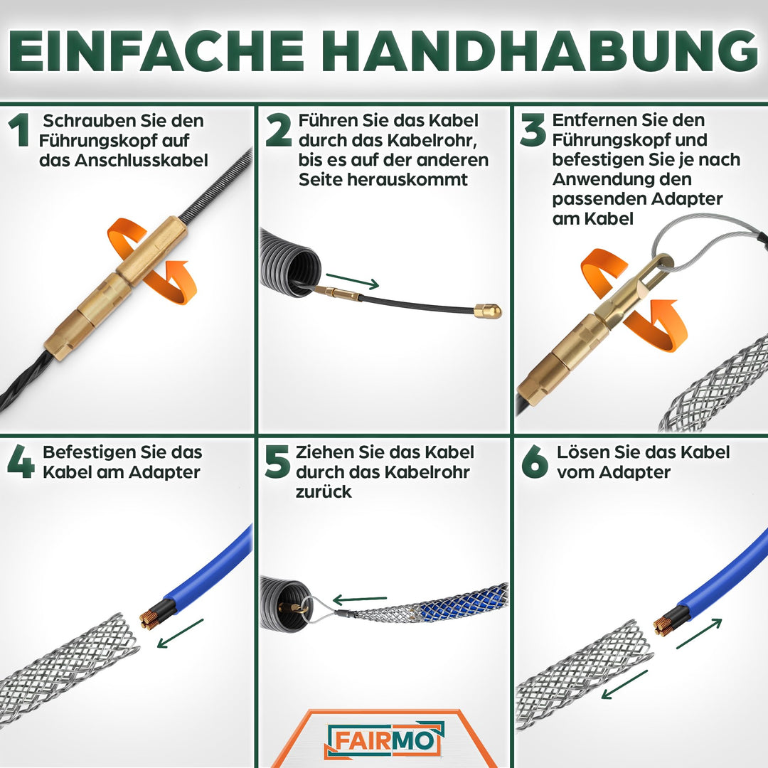 Kabeleinziehhilfe 30m PET-Zugdraht 4mm mit 5 Adaptern für Leerrohre - Bild 7