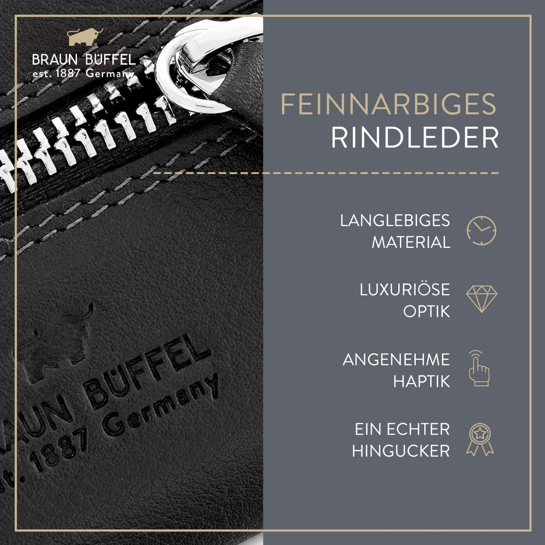 Schlüsseletui Rindsleder mit Reissverschluss 2 Ringe 11x6x3cm - Bild 5