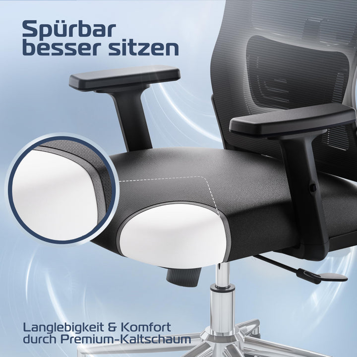 Bürostuhl Ergonomisch Mesh 2D-Armlehnen bis 150 kg bis 190 cm - Bild 7