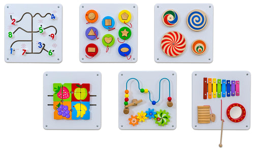Motorik-Wandspiel Holz 6er-Set für Kleinkinder Kindergarten