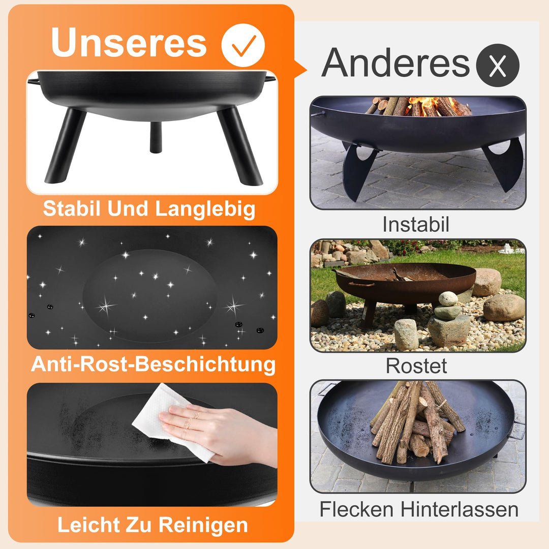 Feuerschale Stahl Ø 76 cm mit 3 Standbeinen für Garten und Terrasse - Bild 3