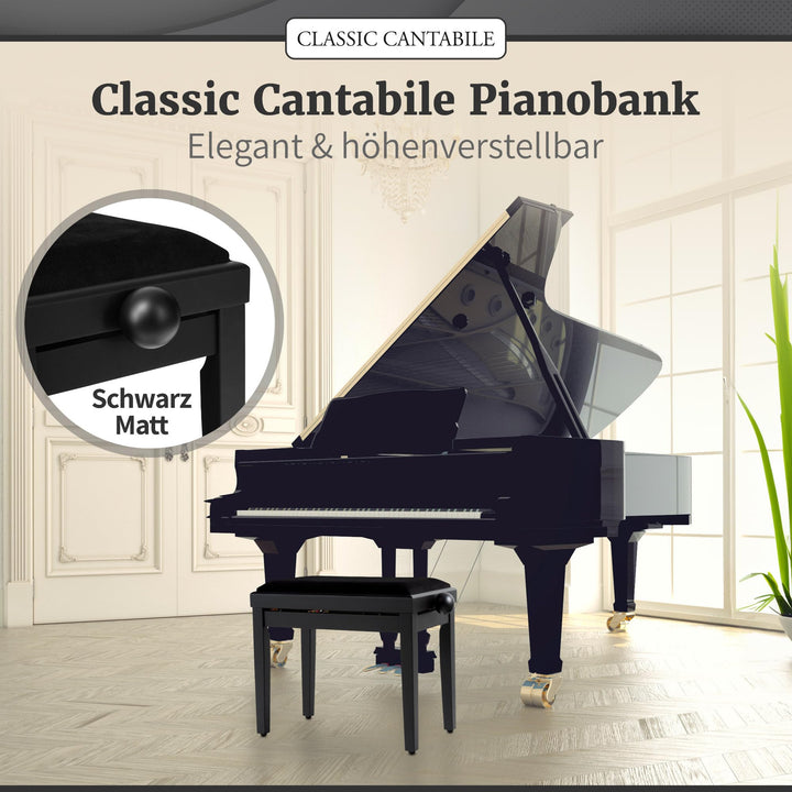 Klavierbank höhenverstellbar 47-56 cm gepolstert Kordbezug schwarz - Bild 3