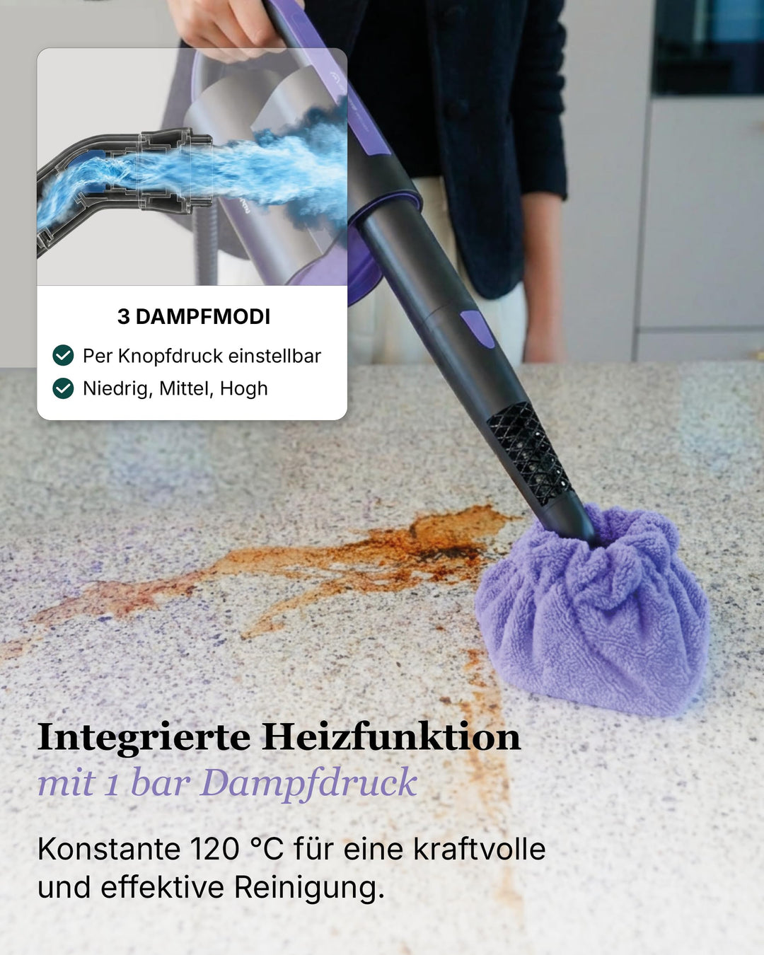 Dampfreiniger 16-in-1 mit 13 Aufsätzen, 120°C, für Böden, Bad &amp; Küche - Bild 8