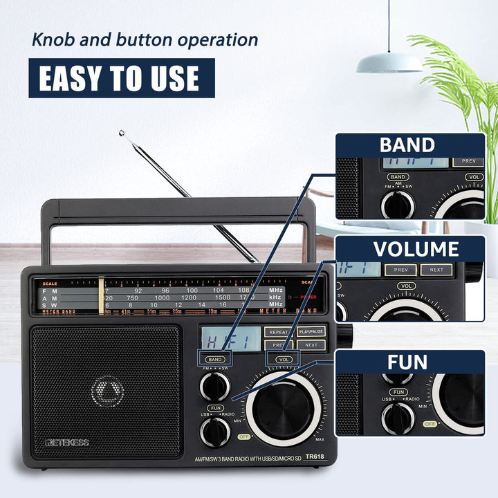 Tragbares Retro-Radio AM/FM/SW mit USB, TF-Karte und Lautsprecher - Bild 4