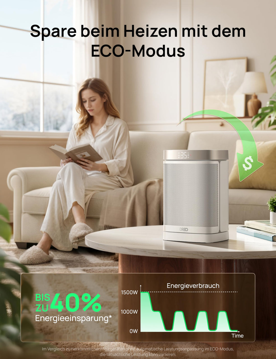 Heizlüfter Klein PTC-Keramik 1500W mit Thermostat und Oszillation - Bild 5