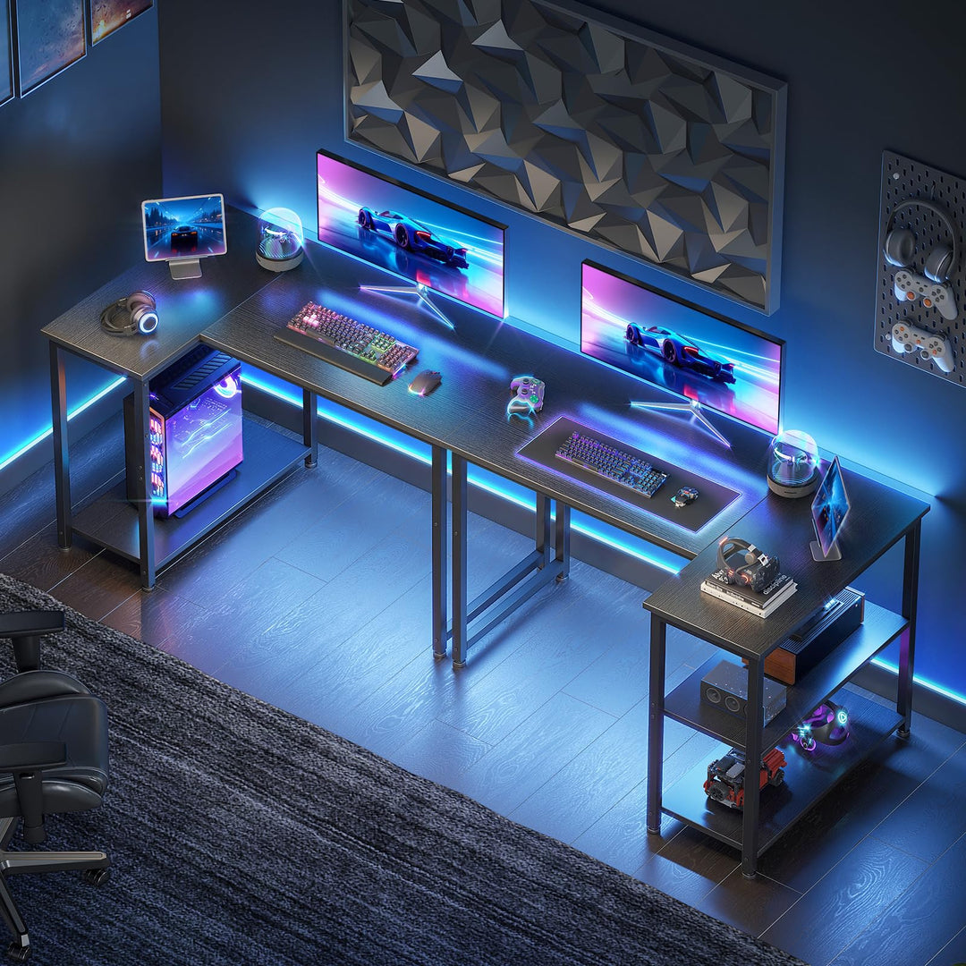 Gaming Tisch L-Form mit Regal 100x70 cm Schwarz Stahl - Bild 5