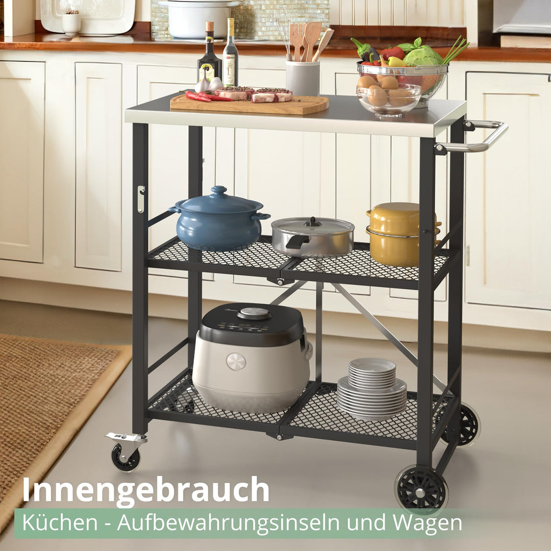 Grillwagen klappbar Edelstahl 70x47x86 cm mit Rädern - Bild 3