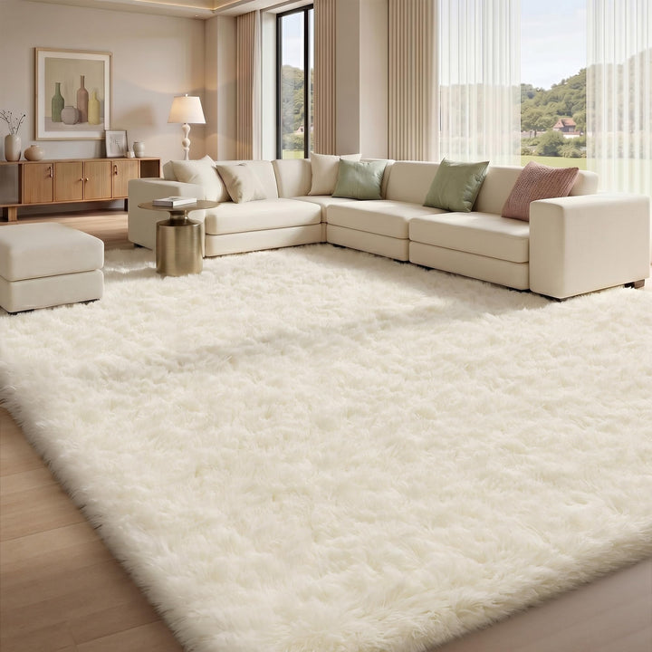 Hochflor Teppich Creme 160x230 cm flauschig weich rutschfest