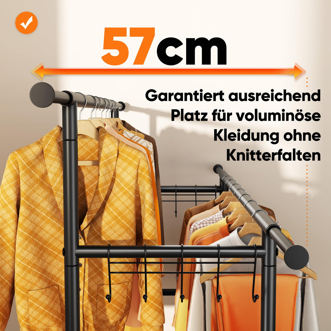 Doppel-Kleiderständer Metall 204 kg Schwerlast mit Rollen - Bild 2