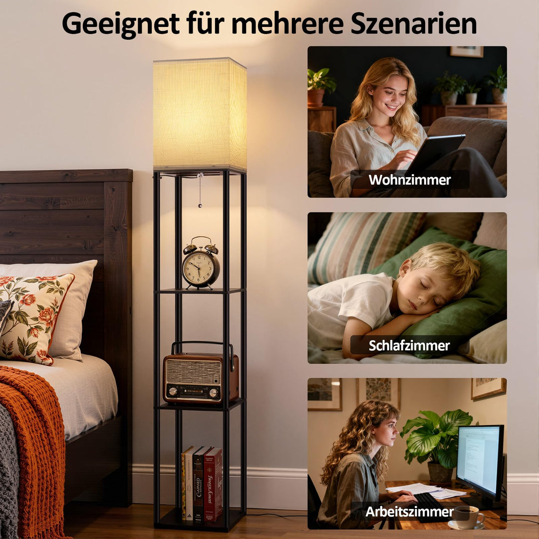 Stehlampe mit Regal Vintage Schwarz 9W LED 3 Farbtemperaturen - Bild 3