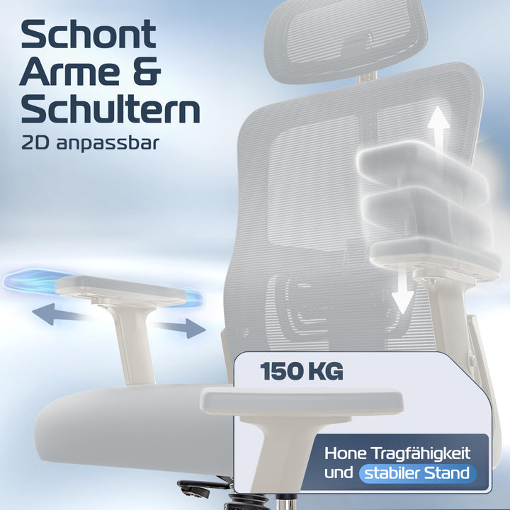 Bürostuhl Ergonomisch Mesh 135° Wippmechanik bis 190 cm - Bild 3