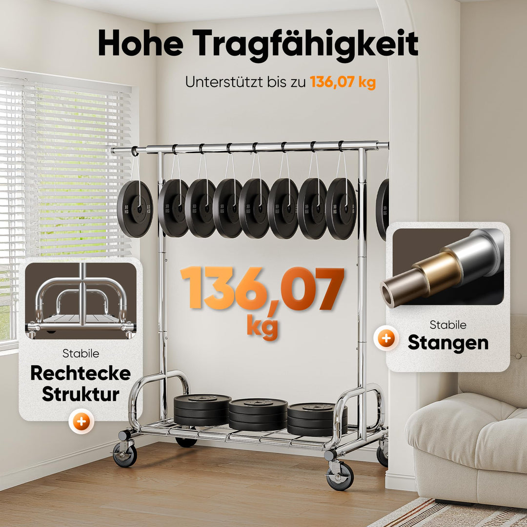 Kleiderständer auf Rollen 3-in-1 Stahl verchromt 136 kg Tragkraft - Bild 6