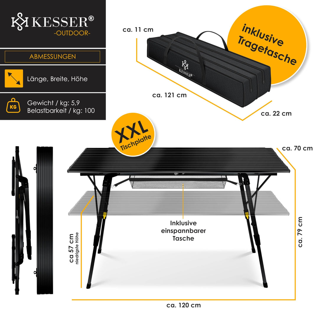 Campingtisch faltbar Aluminium 120x70cm höhenverstellbar bis 100kg - Bild 7