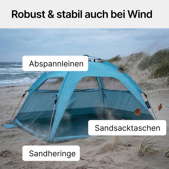 Strandmuschel Pop-Up UV80 für 2 Personen mit Windschutz hellblau - Bild 9