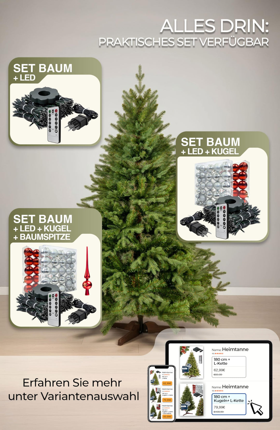 Künstlicher Weihnachtsbaum 175 cm Nordmanntanne PE-Spitzen mit Holzständer - Bild 6