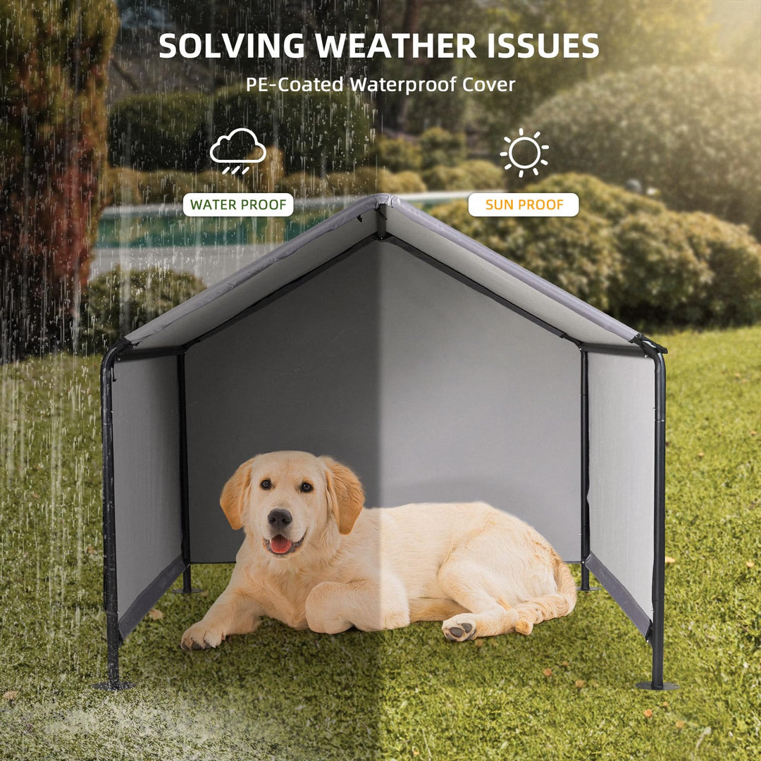 Hundehütte Outdoor 120x120x100cm Grau mit Sonnendach für grosse Hunde - Bild 4