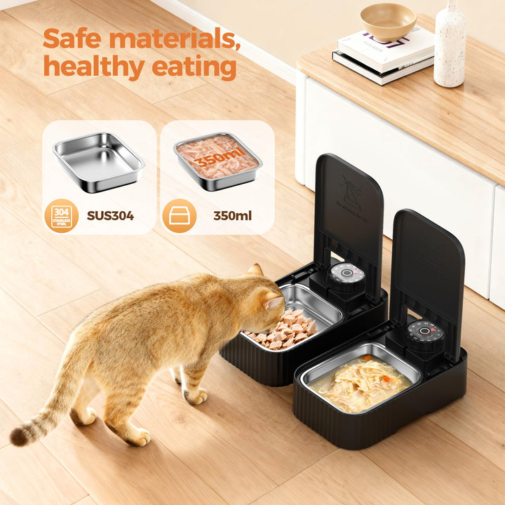 Futterautomat Katze Nassfutter 700ml Doppelnapf 48h Timer Edelstahl - Bild 2